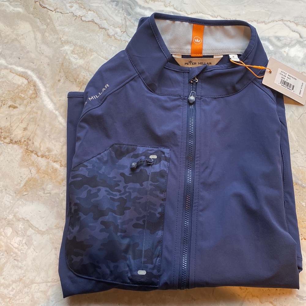 NWT Peter Millar Crown Sport Flex Adapt Wind Cheater Jacket Size SMALL Navy $178